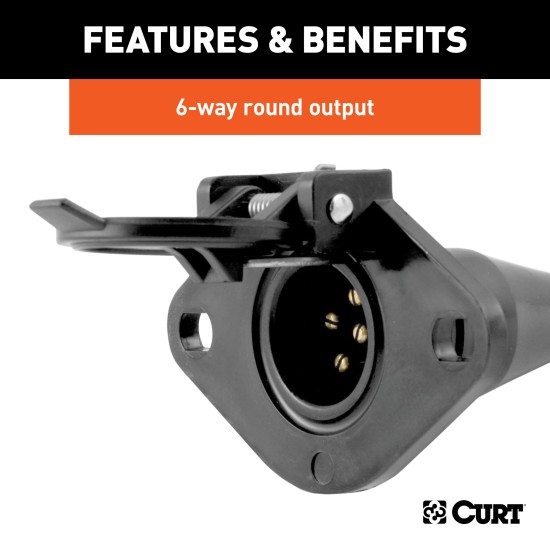 CURT 6-Way Round Electrical Vehicle Side Connector CURT 6-way round connector for vehicle side in black plastic with spring cover