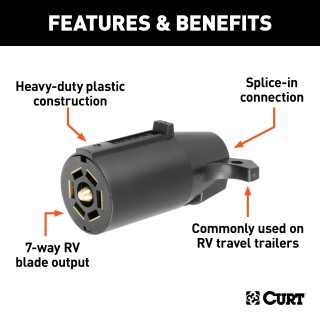CURT 7-Way Round RV Blade Trailer Connector - Reliable Plug CURT 7-way RV blade trailer connector, male-end plug for reliable trailer-side connection