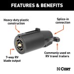 CURT 7-way Round RV Blade Rust-Free Male-End Trailer Connector CURT 7-way round RV blade trailer connector designed for trailer end with rust-free black plastic construction.