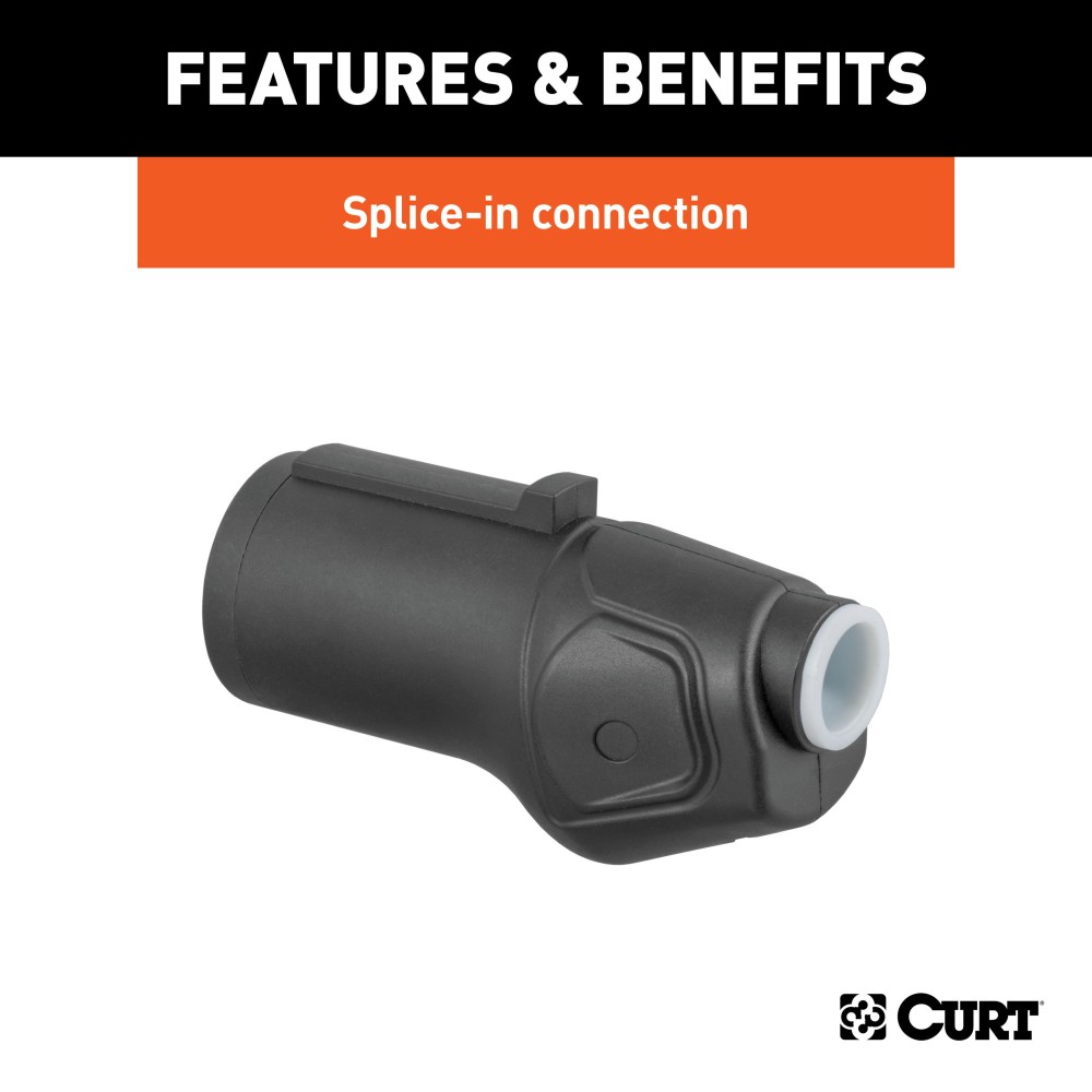 CURT 7-Way RV Blade Connector for Trailer Wiring CURT heavy-duty 7-way RV blade connector for trailer wiring featuring a rust-free black plastic construction.