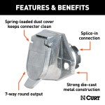 CURT 7-Way RV Electrical Connector with Spring-Loaded Cover CURT 7-way round electrical connector with durable cover for RV trailers