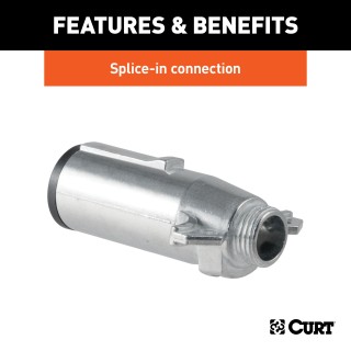 CURT 7-way Round Trailer Electrical Connector with Spring CURT 7-way round electrical connector for trailers, featuring durable die-cast metal and spring protection.