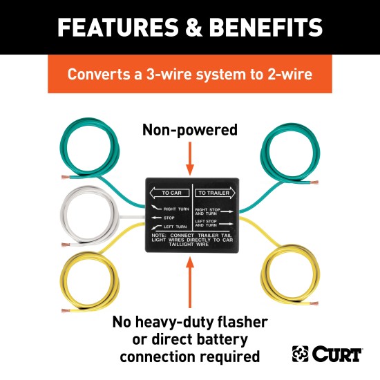 CURT Electrical Converter for Vehicle Tail Light Wiring CURT electrical converter used for converting vehicle's tail light wiring for safe trailer towing