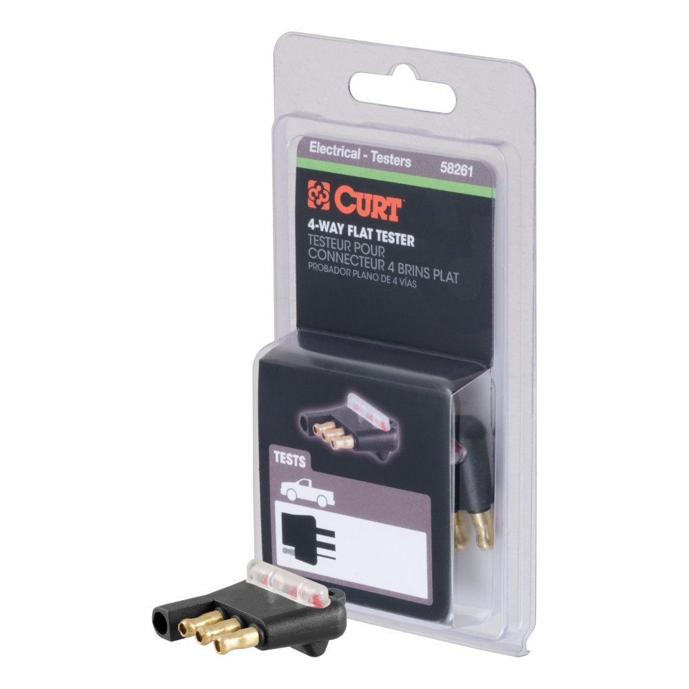 CURT Connector Tester for 4-Way Flat Socket with LED Lights CURT connector tester for 4-way flat socket with LED lights, ensuring trailer light functionality