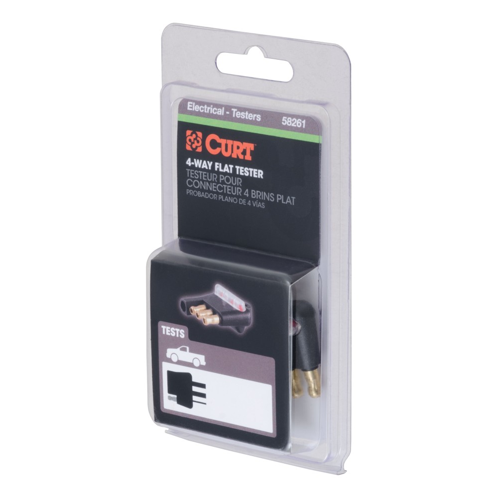 CURT Connector Tester for 4-Way Flat Socket with LED Lights CURT connector tester for 4-way flat socket with LED lights, ensuring trailer light functionality