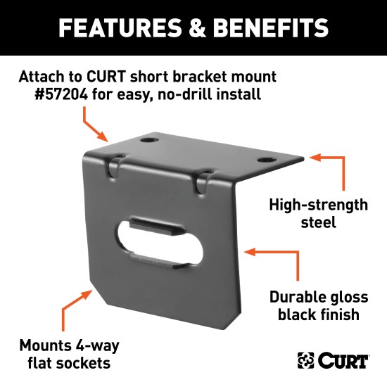 CURT Electrical Connector Bracket for 4-Way Flat Socket CURT electrical connector bracket securely mounted on trailer hitch