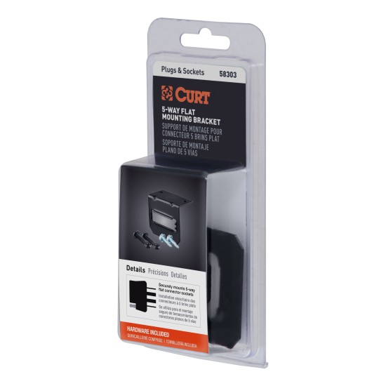 CURT Trailer Hitch Electrical Connector Bracket for 5-Way Flat CURT electrical connector bracket securely mounting a 5-way flat socket on trailer hitch.