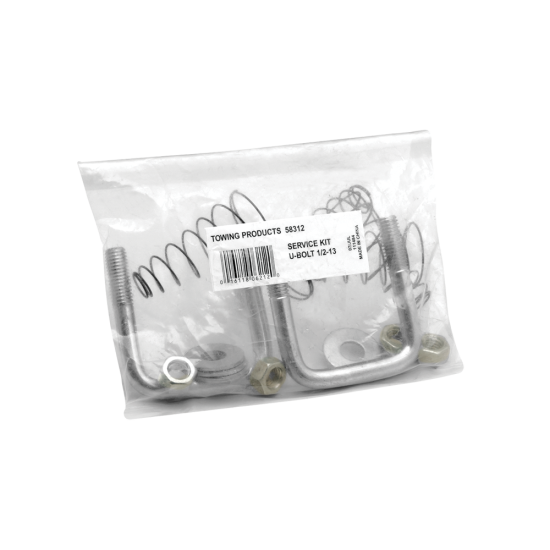 Kit of gooseneck hitch parts including U-Bolts, springs, washers, and lock nuts with warranty