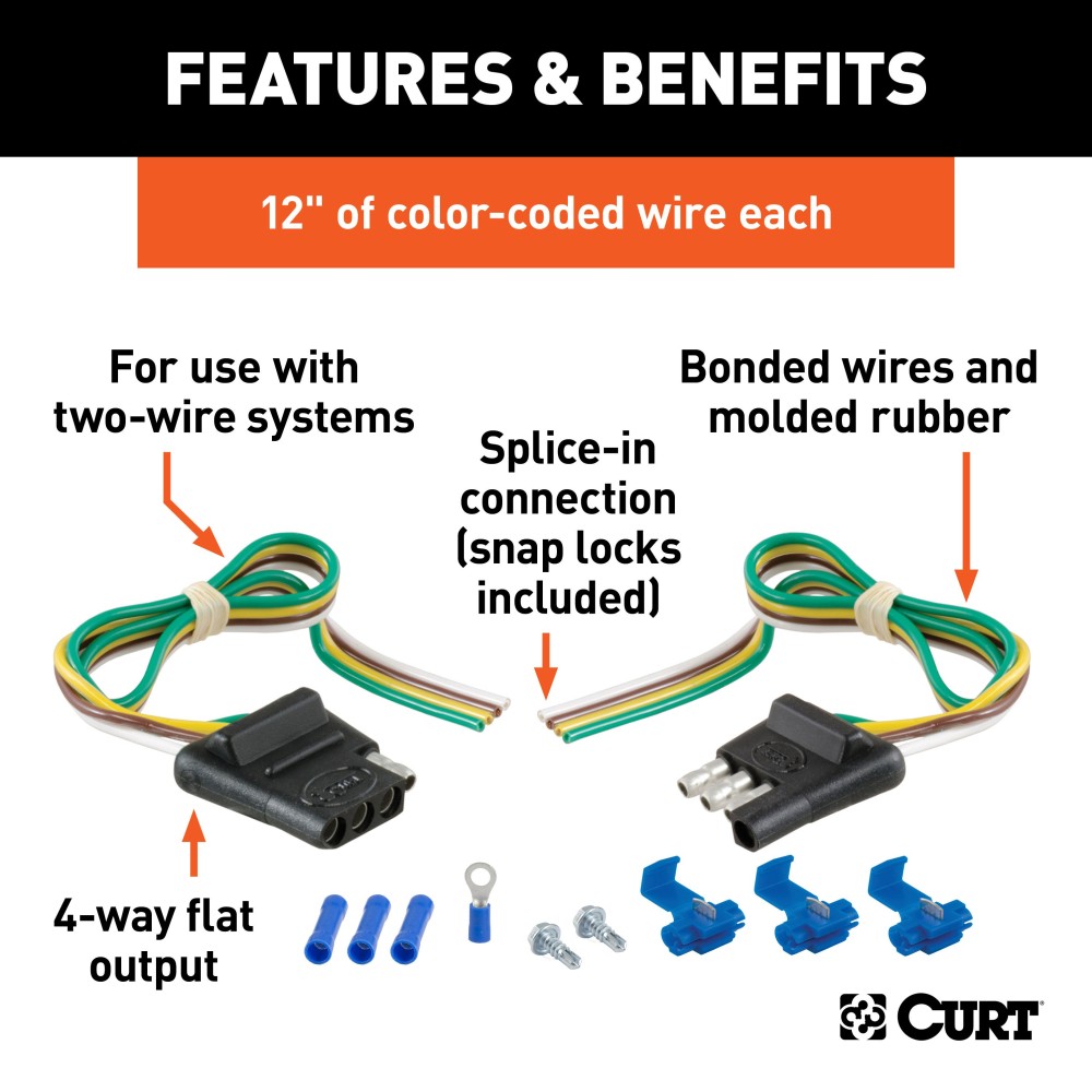 CURT 4-Way Flat Trailer and Vehicle Electrical Connector Kit CURT 4-way flat connector kit for trailer and vehicle wiring