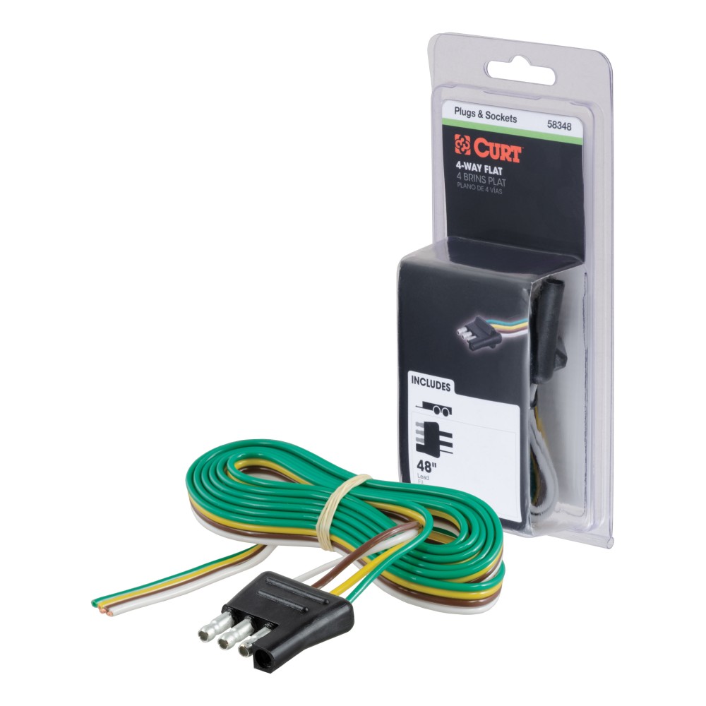 CURT 4-Way Flat Trailer End Connector with 48-Inch Wiring CURT 4-way flat trailer connector with 48-inch color-coded wiring for reliable connections