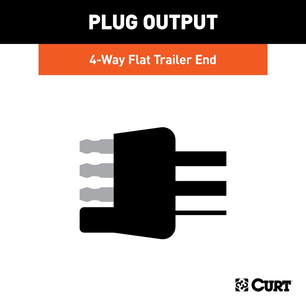 CURT 4-Way Flat Trailer End Connector with 48-Inch Wiring CURT 4-way flat trailer connector with 48-inch color-coded wiring for reliable connections