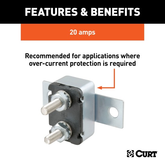 CURT Universal 20-Amp Circuit Breaker for Towing Safety Universal 20-amp circuit breaker by CURT for over-current protection