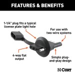 CURT electrical adapter for 4-way flat trailer plug, designed to fit license plate light hole, with dust cover.