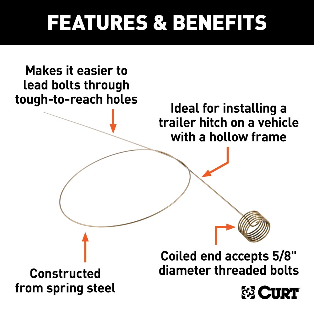 CURT Fish Wire for Easy Hitch Installation on Hollow Frames CURT fish wire aiding in vehicle hitch installation for hollow frames
