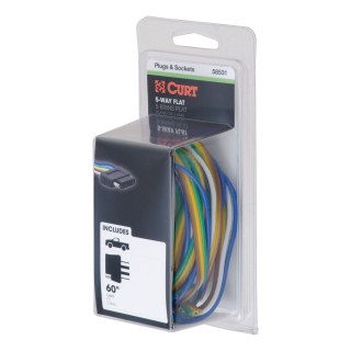CURT 5-Way Flat Trailer Connector with 60-Inch Wire CURT 5-way flat connector for trailer wiring with durable rubber and 60-inch color-coded wire