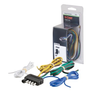 CURT 5-Way Flat Trailer Connector with 48 Inch Bonded Wire CURT 5-way flat electrical connector with durable 48-inch color-coded wires for trailers
