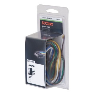 CURT 5-Way Flat Trailer Connector with 48 Inch Bonded Wire CURT 5-way flat electrical connector with durable 48-inch color-coded wires for trailers