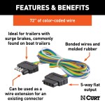 CURT 5-Way Flat Electrical Trailer Connector for Safe Towing CURT 5-way flat trailer connector, durable rubber with 72-inch bonded loop wire for reliable towing