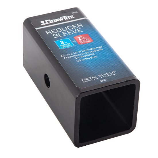 Durable Metalshield 3 to 2-1/2 Inch Hitch Reducer Hitch reducer with Metalshield finish for 3 to 2-1/2 inch receiver conversion