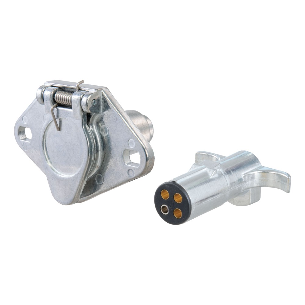 CURT 4-way Round Trailer Electrical Connectors with Cover CURT 4-way round trailer electrical connectors featuring a durable cover and die-cast metal construction for reliable connections.
