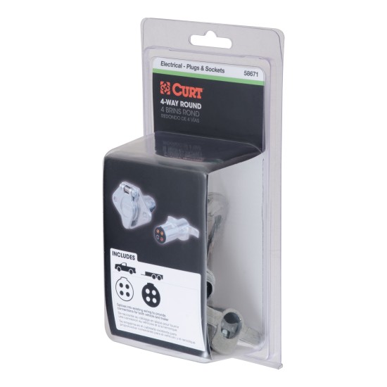 CURT 4-way Round Trailer Electrical Connectors with Cover CURT 4-way round trailer electrical connectors featuring a durable cover and die-cast metal construction for reliable connections.