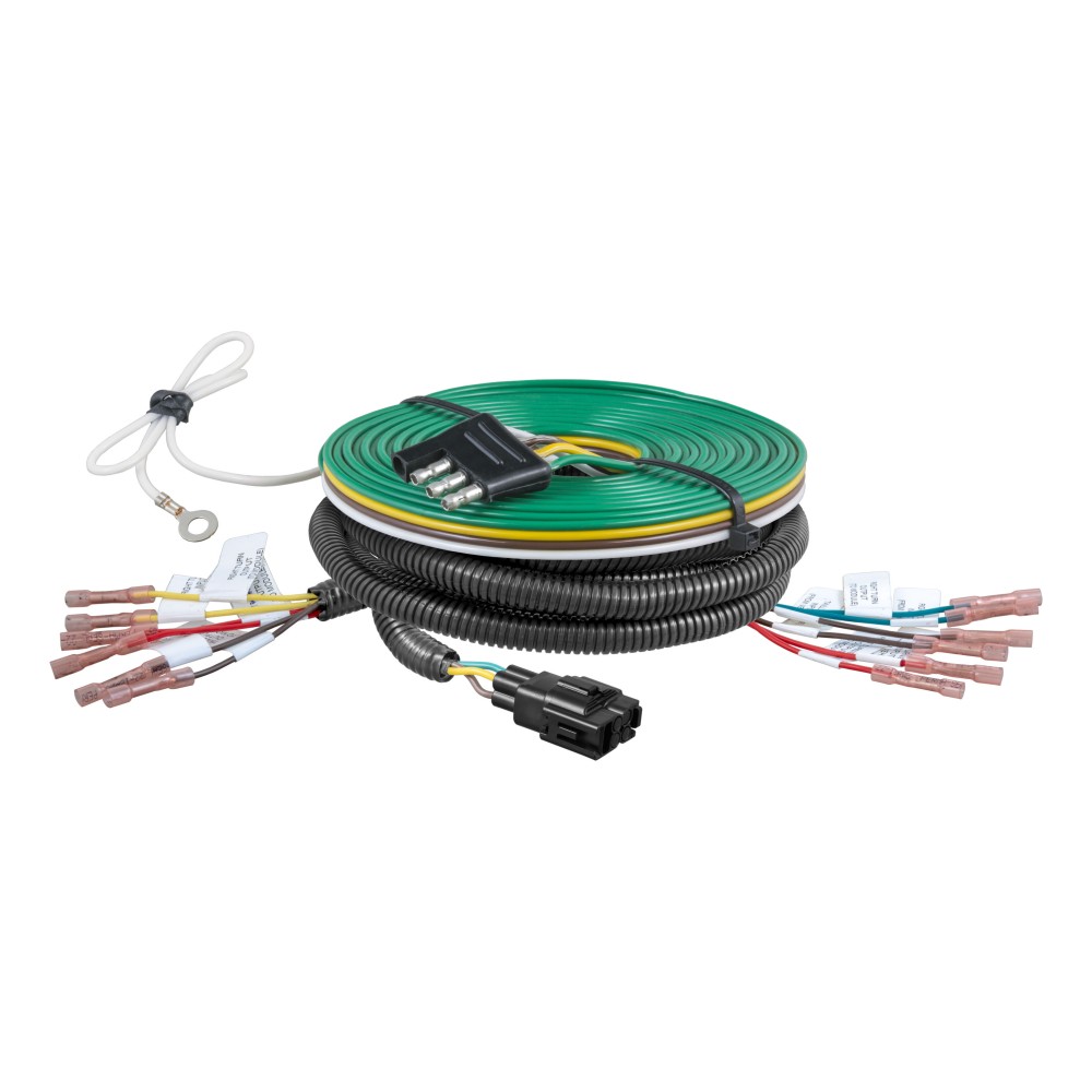 CURT RV harness connecting a towed vehicle with universal fitment and standard 4-way flat connector