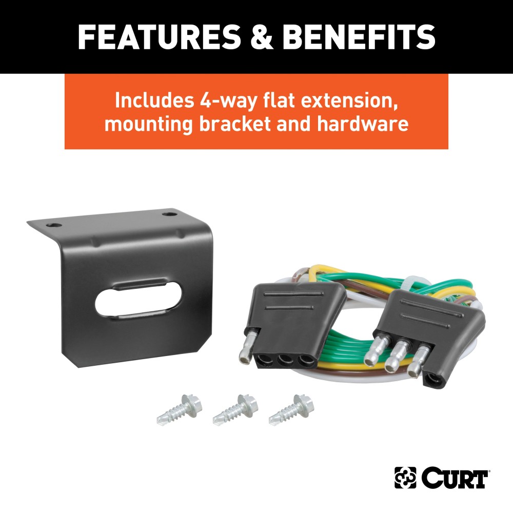 CURT RV harness connecting a towed vehicle with universal fitment and standard 4-way flat connector