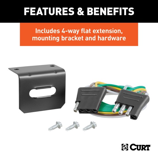 CURT RV Harness for Towed Vehicle with Universal Fitment CURT RV harness connecting a towed vehicle with universal fitment and standard 4-way flat connector