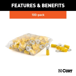 CURT Vinyl-Insulated Ring Terminals for 12-10 Gauge Wires CURT color-coded vinyl-insulated ring terminals for secure towing connections, fits 12-10 gauge wires and #10 stud.