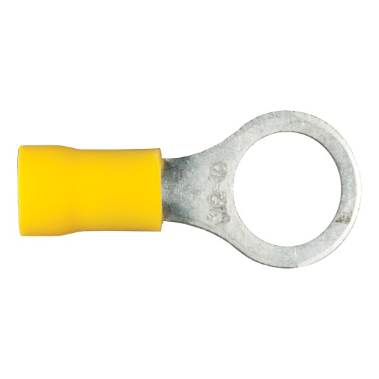 CURT Vinyl-Insulated Ring Terminals for 12-10 Gauge Wiring CURT vinyl-insulated ring terminals, perfect for 12-10 gauge wires with 3/8 inch stud, ideal for secure electrical connections.