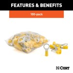 CURT Vinyl-Insulated Ring Terminals for 12-10 Gauge Wiring CURT vinyl-insulated ring terminals, perfect for 12-10 gauge wires with 3/8 inch stud, ideal for secure electrical connections.