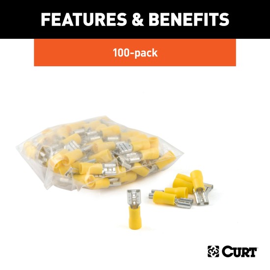 CURT Quick Connectors for 12-10 Gauge Wires - 100 Pieces CURT quick connectors, vinyl-insulated for 12-10 gauge wires, 100 pieces package
