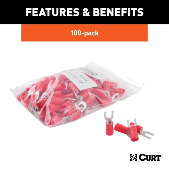 Red CURT spade terminals for 22-18 gauge wires, vinyl-insulated for secure connections