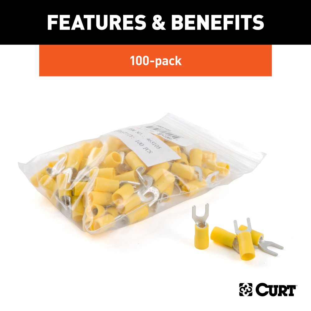 Pack of 100 CURT vinyl-insulated spade terminals for 12-10 gauge wire