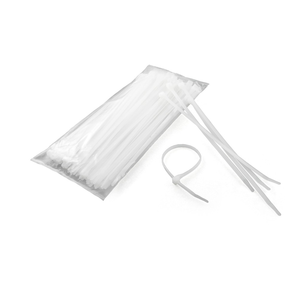 CURT 7-1/4 Inch White Nylon Durable Zip Wire Ties Package of 100 CURT 7-1/4 inch white nylon zip ties for secure cable management.