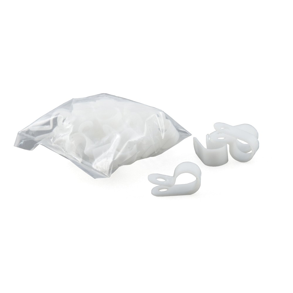 CURT Durable Nylon Loom Clamps for Trailer Wiring Protection 25 CURT white nylon loom clamps for securing trailer wiring and protecting against vibration and damage.