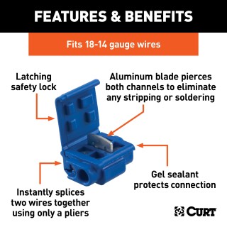 CURT Snap Locks for Secure Trailer Wire Connections CURT snap locks quick-splice connectors with aluminum blade and gel sealant for 18-14 gauge wire.