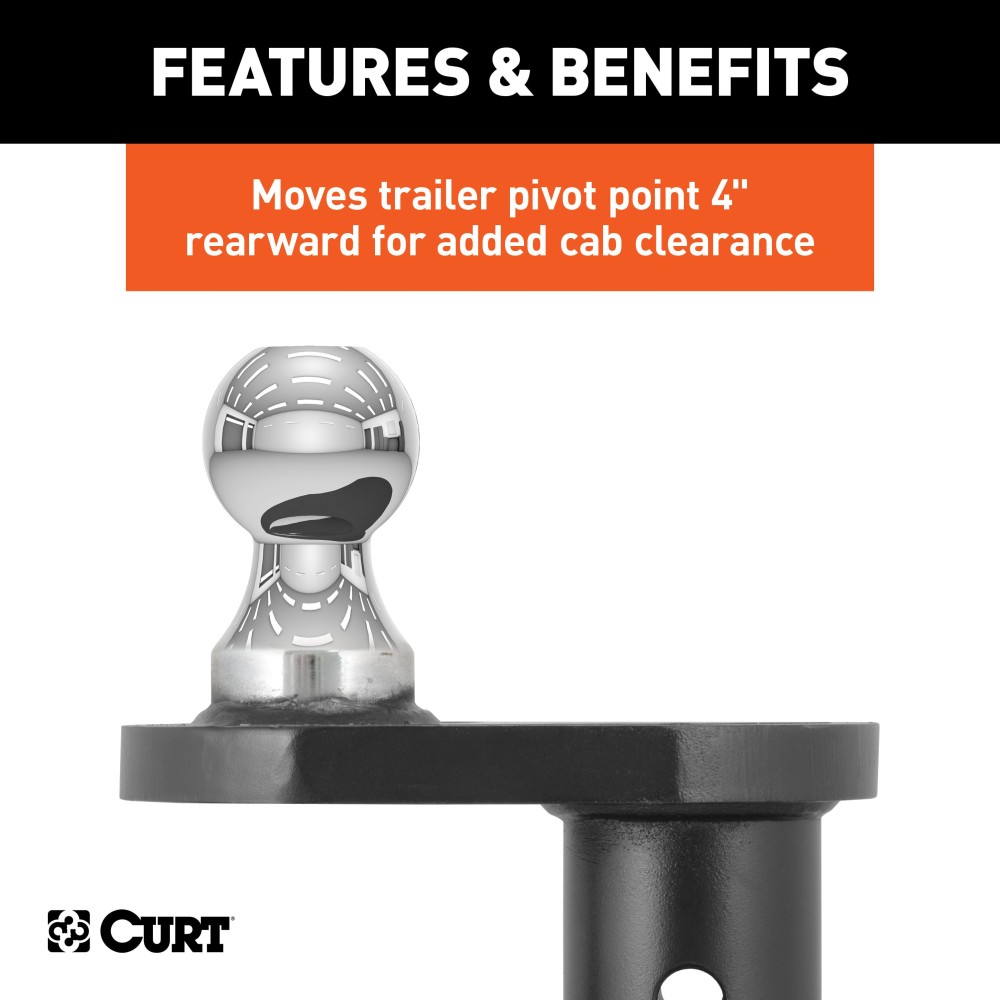CURT offset gooseneck ball in use with Double Lock system for 4 inch offset.