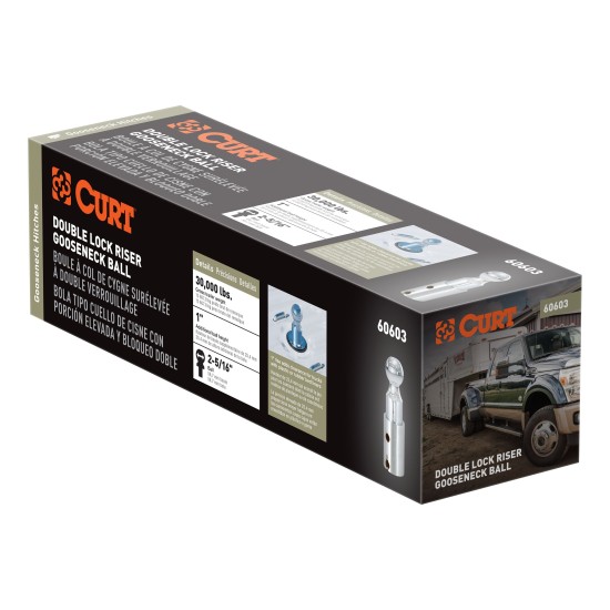 CURT Double Lock Gooseneck Riser Ball for Extra Clearance CURT Double Lock gooseneck riser ball, 2-5/16 inch diameter, provides secure towing with extra clearance.