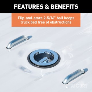 CURT Double Lock EZr Gooseneck Hitch with 2-5/16 Inch Ball CURT gooseneck hitch with chrome trim, ball and safety chain loops for heavy towing