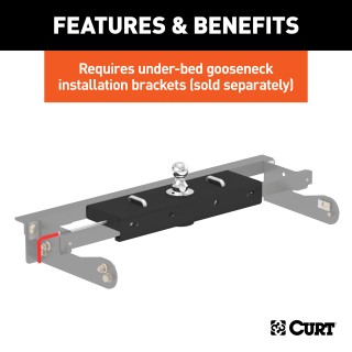 CURT Double Lock EZr Gooseneck Hitch with 2-5/16 Inch Ball CURT gooseneck hitch with chrome trim, ball and safety chain loops for heavy towing