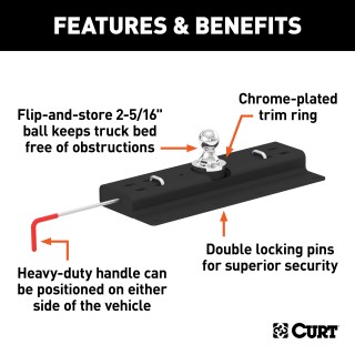 CURT Double Lock Gooseneck Hitch for Silverado and Sierra CURT Double Lock Gooseneck Hitch showing chrome trim and dual locking pins