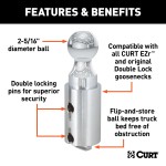 CURT Double Lock Gooseneck Hitch Replacement Ball Chrome Finish CURT Double Lock gooseneck hitch ball replacement, chrome finish for heavy-duty towing.