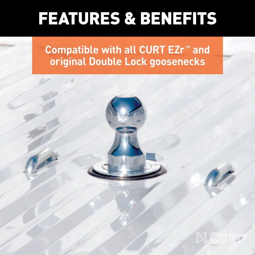 CURT Double Lock Gooseneck Hitch Replacement Ball Chrome Finish CURT Double Lock gooseneck hitch ball replacement, chrome finish for heavy-duty towing.