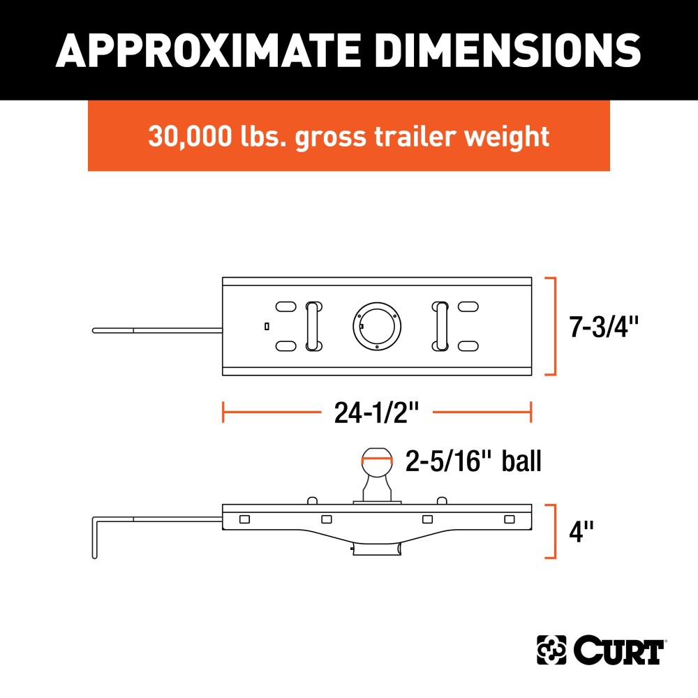CURT Double Lock EZr Gooseneck Hitch with 30,000 lbs. Capacity CURT Double Lock EZr gooseneck hitch with flip-and-store ball for 30,000 lbs. towing capacity.