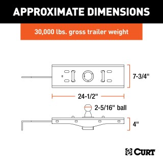 CURT Double Lock EZr Gooseneck Hitch with 30,000 lbs. Capacity CURT Double Lock EZr gooseneck hitch with flip-and-store ball for 30,000 lbs. towing capacity.