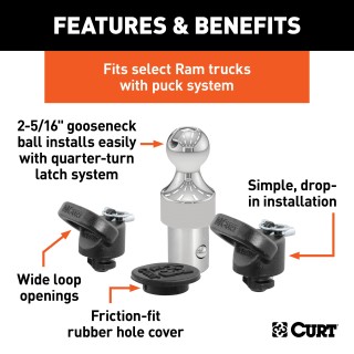 CURT OEM puck system gooseneck ball and safety chain anchor kit for Ram trucks.