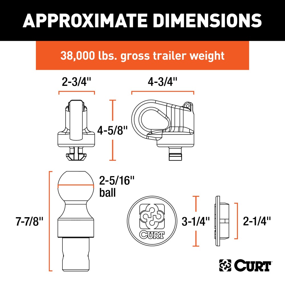 CURT OEM Puck System 38K Gooseneck Ball & Safety Chain Kit CURT 38K gooseneck ball and safety chain anchors for puck system equipped trucks