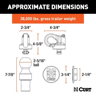 CURT OEM Puck System 38K Gooseneck Ball & Safety Chain Kit CURT 38K gooseneck ball and safety chain anchors for puck system equipped trucks