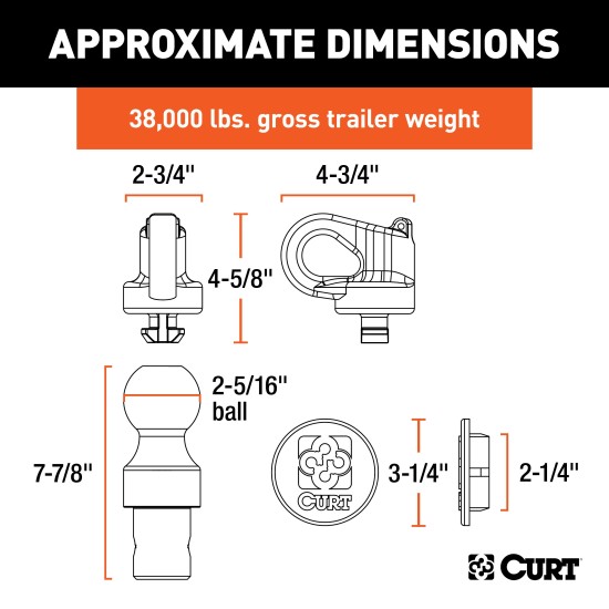CURT OEM Puck System 38K Gooseneck Ball & Safety Chain Kit CURT 38K gooseneck ball and safety chain anchors for puck system equipped trucks